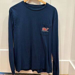 Vineyard vines long sleeve navy tee with football theme